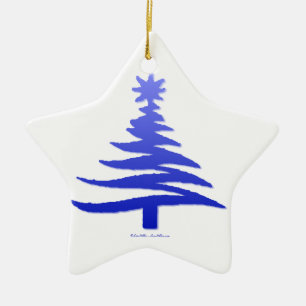 Christmas Tree Stencil Cobalt Blue Ceramic Tree Decoration