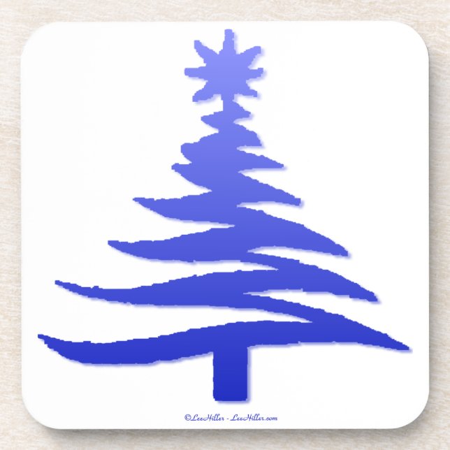 Christmas Tree Stencil Cobalt Blue Coaster (Front)