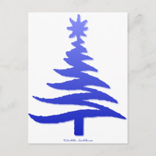 Christmas Tree Stencil Cobalt Blue Holiday Postcard