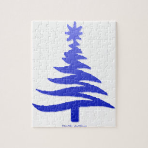 Christmas Tree Stencil Cobalt Blue Jigsaw Puzzle