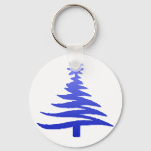 Christmas Tree Stencil Cobalt Blue Key Ring