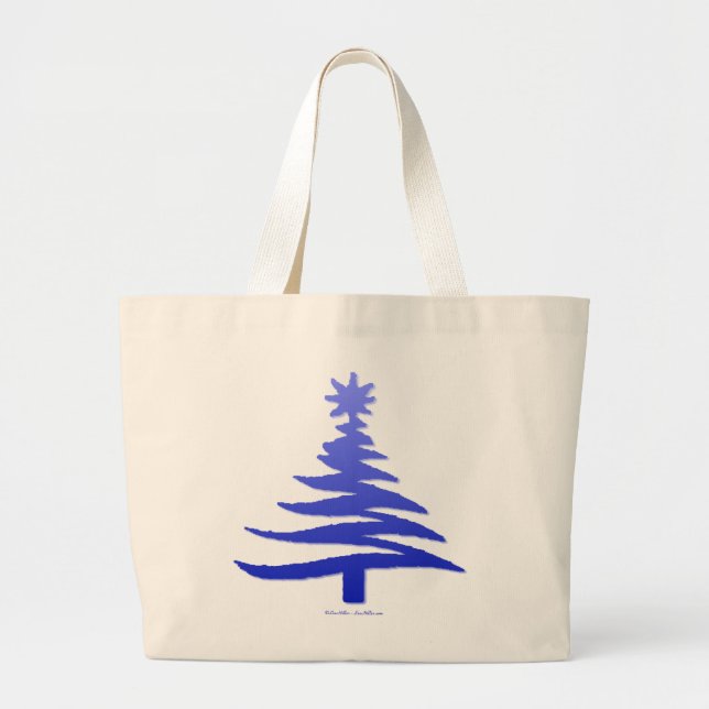 Christmas Tree Stencil Cobalt Blue Large Tote Bag (Front)