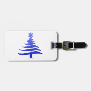Christmas Tree Stencil Cobalt Blue Luggage Tag