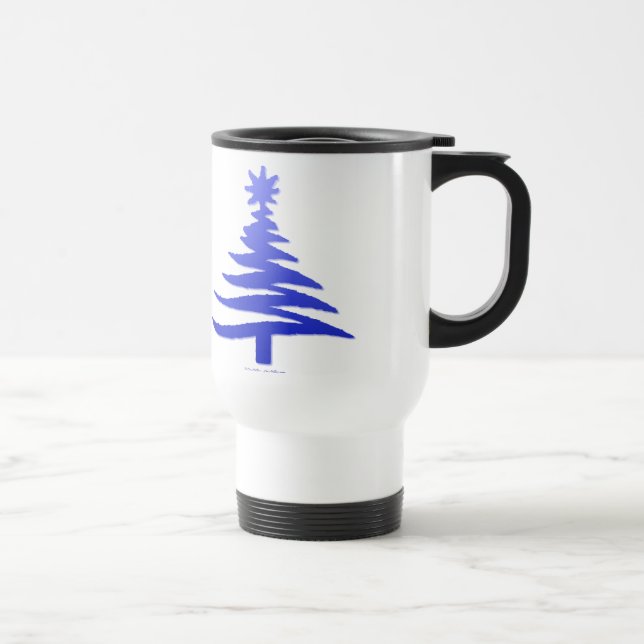 Christmas Tree Stencil Cobalt Blue Travel Mug (Right)