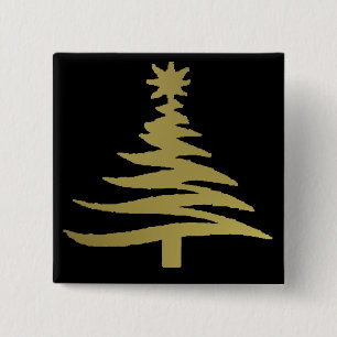 Christmas Tree Stencil Gold 15 Cm Square Badge