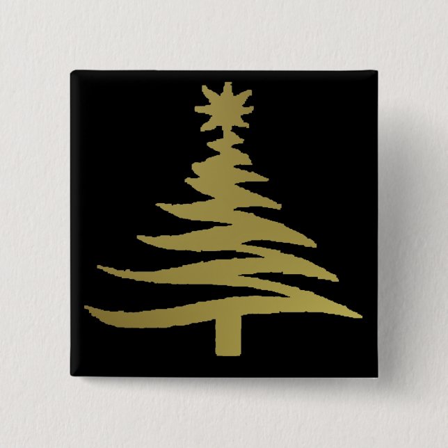 Christmas Tree Stencil Gold 15 Cm Square Badge (Front)