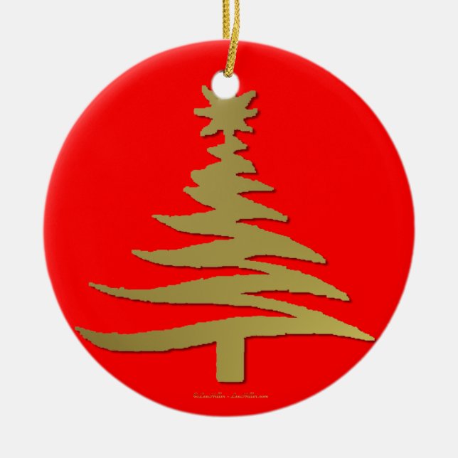 Christmas Tree Stencil Gold Ceramic Tree Decoration (Front)