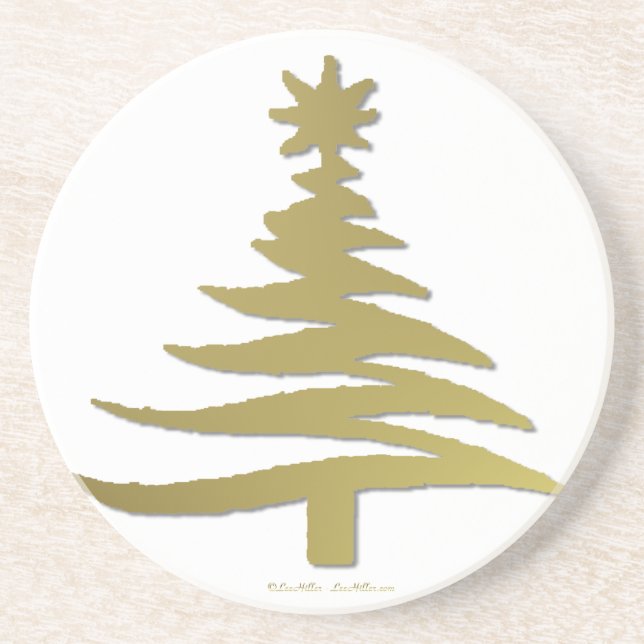 Christmas Tree Stencil Gold Coaster (Front)