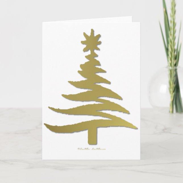 Christmas Tree Stencil Gold Holiday Card (Front)