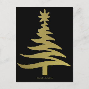 Christmas Tree Stencil Gold Holiday Postcard