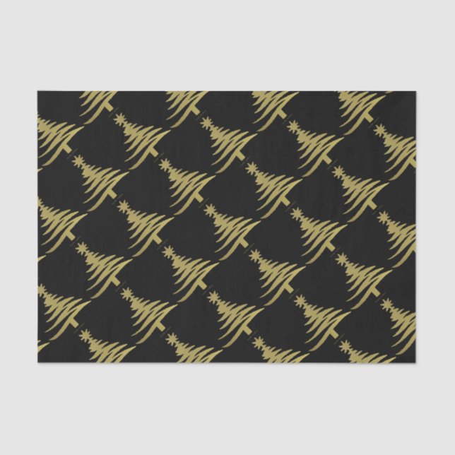 Christmas Tree Stencil Gold on Black Tissue Paper (Front)