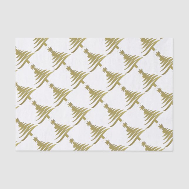 Christmas Tree Stencil Gold on White Tissue Paper (Front)