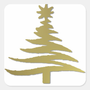 Christmas Tree Stencil Gold Square Sticker