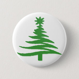 Christmas Tree Stencil Green 6 Cm Round Badge