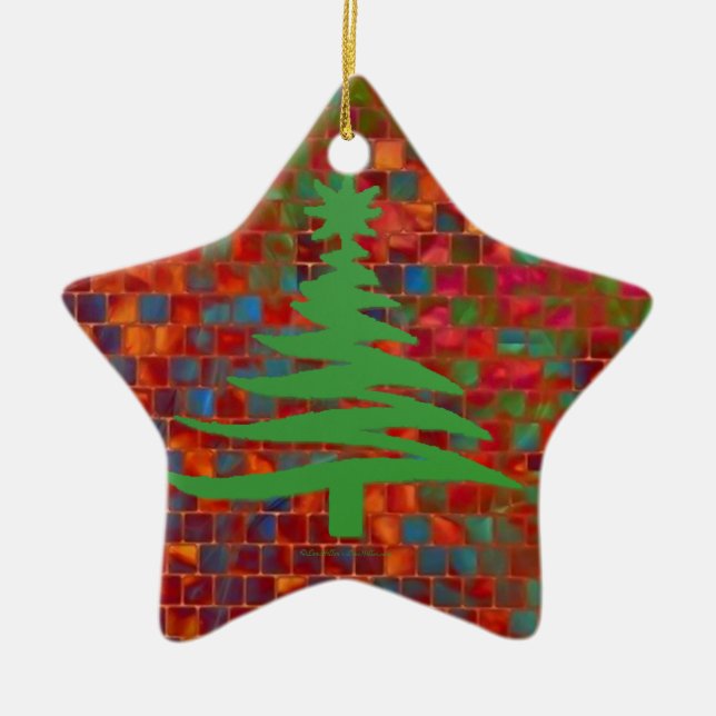 Christmas Tree Stencil Green Ceramic Tree Decoration (Front)