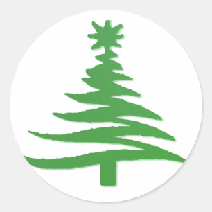 Christmas Tree Stencil Green Classic Round Sticker