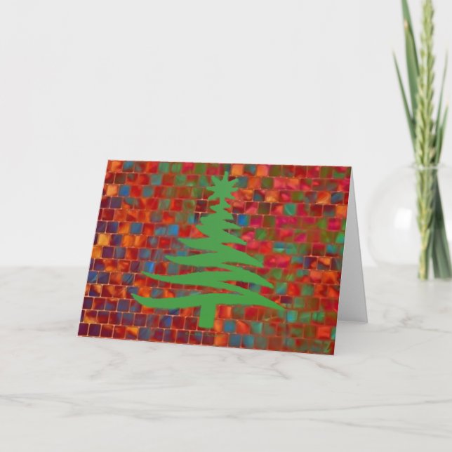 Christmas Tree Stencil Green Holiday Card (Front)