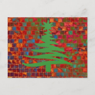 Christmas Tree Stencil Green Holiday Postcard