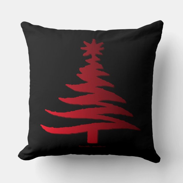 Christmas Tree Stencil Red Cushion (Front)