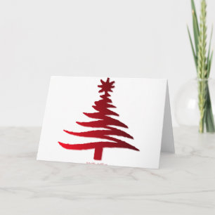 Christmas Tree Stencil Red Holiday Card