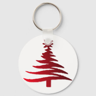 Christmas Tree Stencil Red Key Ring