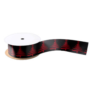 Christmas Tree Stencil Red on Black Satin Ribbon