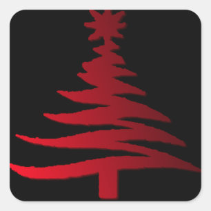 Christmas Tree Stencil Red on Black Square Sticker