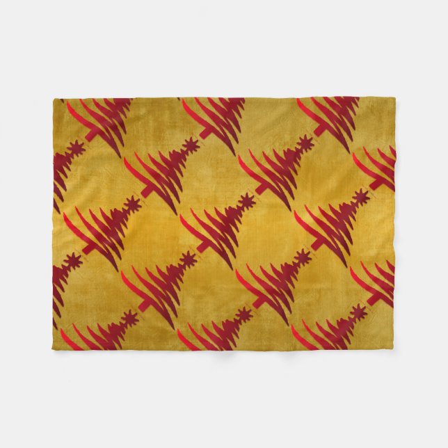 Christmas Tree Stencil Red on Gold Fleece Blanket (Front (Horizontal))