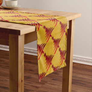 Christmas Tree Stencil Red on Gold Short Table Runner