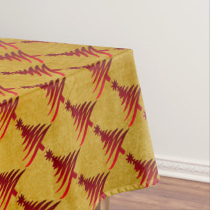 Christmas Tree Stencil Red on Gold Tablecloth