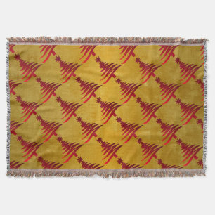 Christmas Tree Stencil Red on Gold Throw Blanket