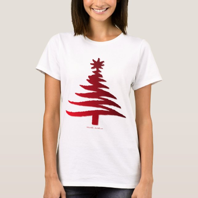 Christmas Tree Stencil Red T-Shirt (Front)