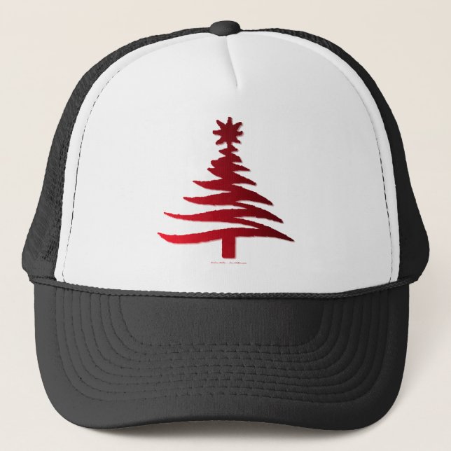 Christmas Tree Stencil Red Trucker Hat (Front)