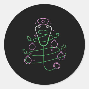 Christmas Tree Stethoscope Nurse Christmas Classic Round Sticker
