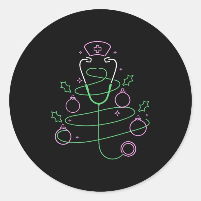 Christmas Tree Stethoscope Nurse Christmas  Classic Round Sticker (Front)
