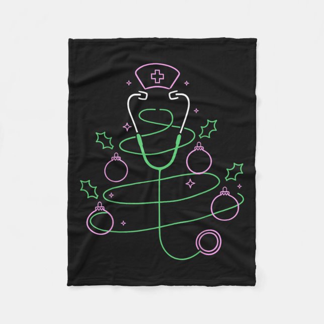 Christmas Tree Stethoscope Nurse Christmas  Fleece Blanket (Front)