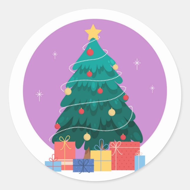 Christmas Tree Sticker - Round Sticker (Front)