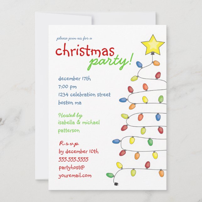 Christmas Tree String of Lights Holiday Party Invitation (Front)