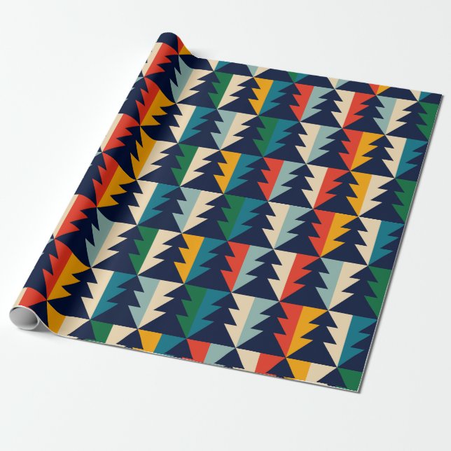 Christmas Tree Striped Wrapping Paper (Unrolled)