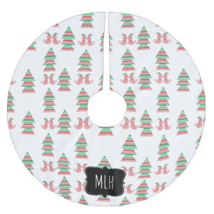 Christmas Tree Stripes Cute Cats Family Initial Brushed Polyester Tree Skirt