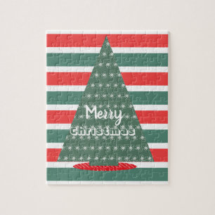Christmas Tree Stripes Merry Christmas Jigsaw Puzzle