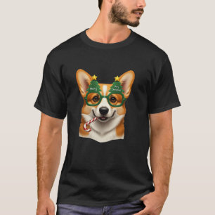 Christmas Tree Sunglasses Corgi Candy Cane Mens Wo T-Shirt
