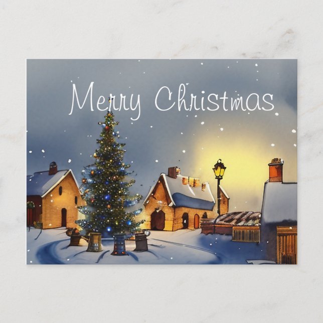 Christmas Tree surrounded by Houses in the Village Holiday Postcard (Front)