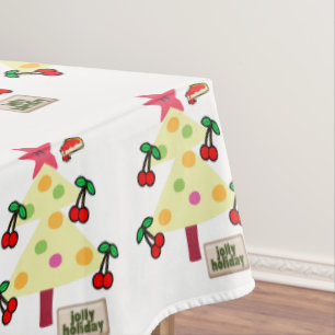 Christmas Tree Tablecloth, Cherries Jolly Holiday  Tablecloth