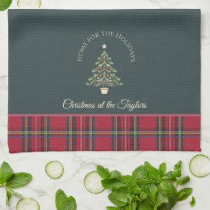 Christmas Tree Tartan Customised Name Christmas Tea Towel
