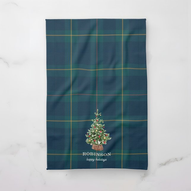 Christmas Tree Tartan Plaid Family Name Tea Towel (Creator Uploaded)