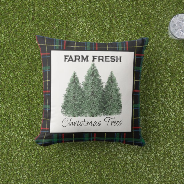 Christmas Tree Tartan Plaid Holiday Home Decor Cushion (Grass)
