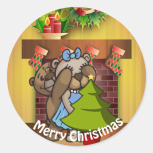 Christmas Tree Teddy Bear Surprise Classic Round Sticker