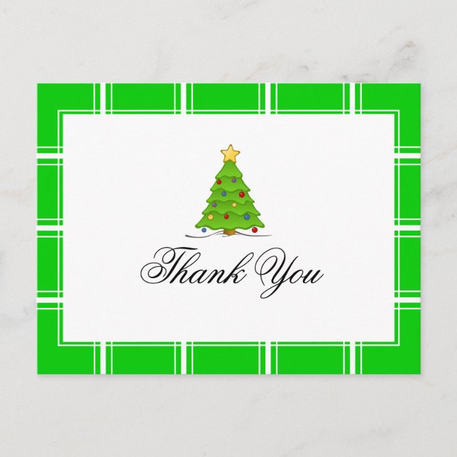 Christmas Tree Thank You Green Postcard (Front)
