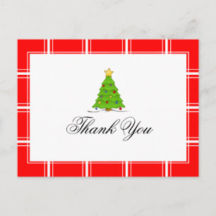Christmas Tree Thank You Red Postcard